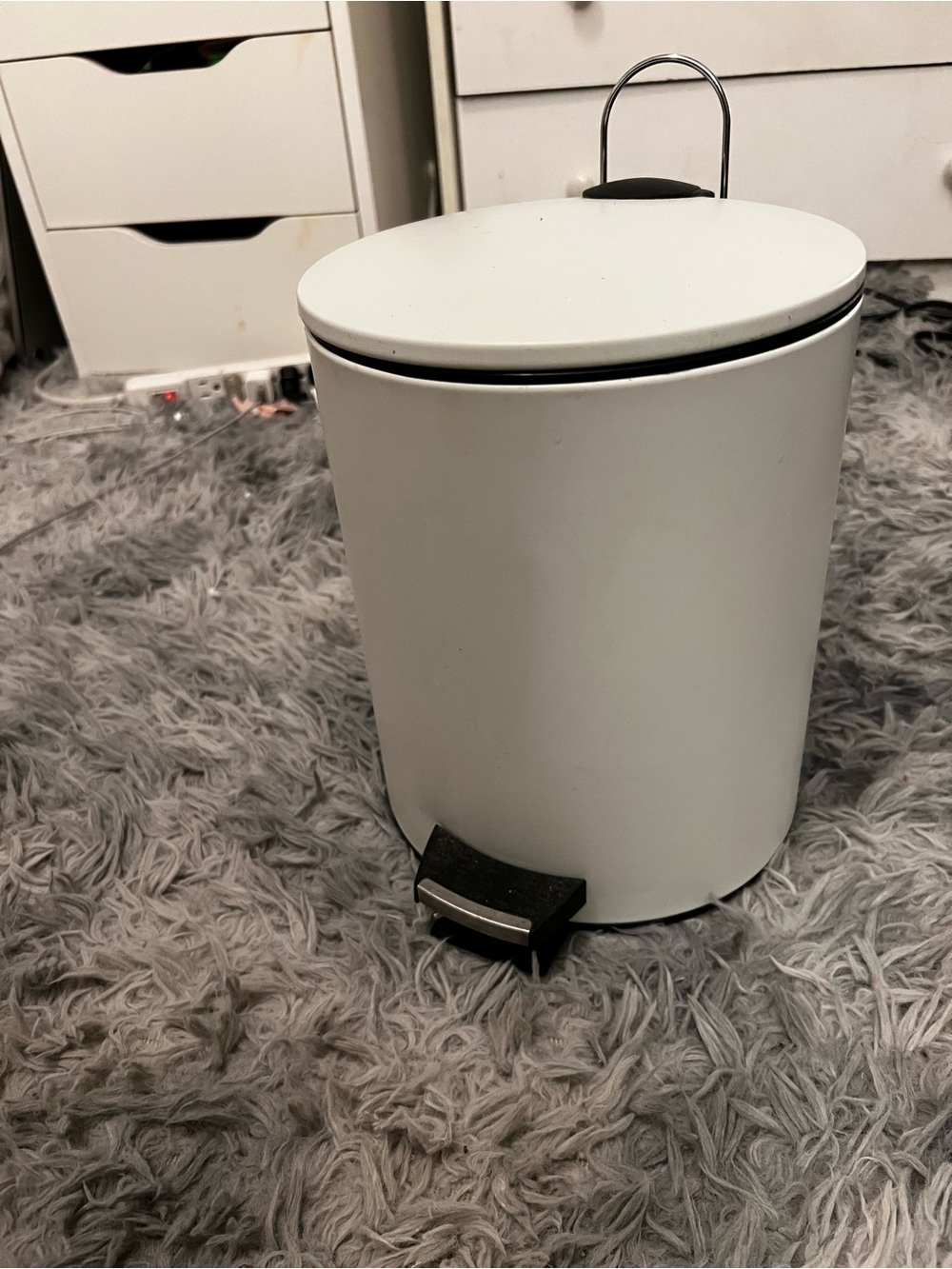 Small White Step Trash Can with Black Pedal
